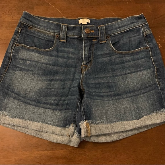 J. Crew Medium Blue Mid-Rise Denim Stretch Jean Shorts Size 27 - Picture 1 of 5